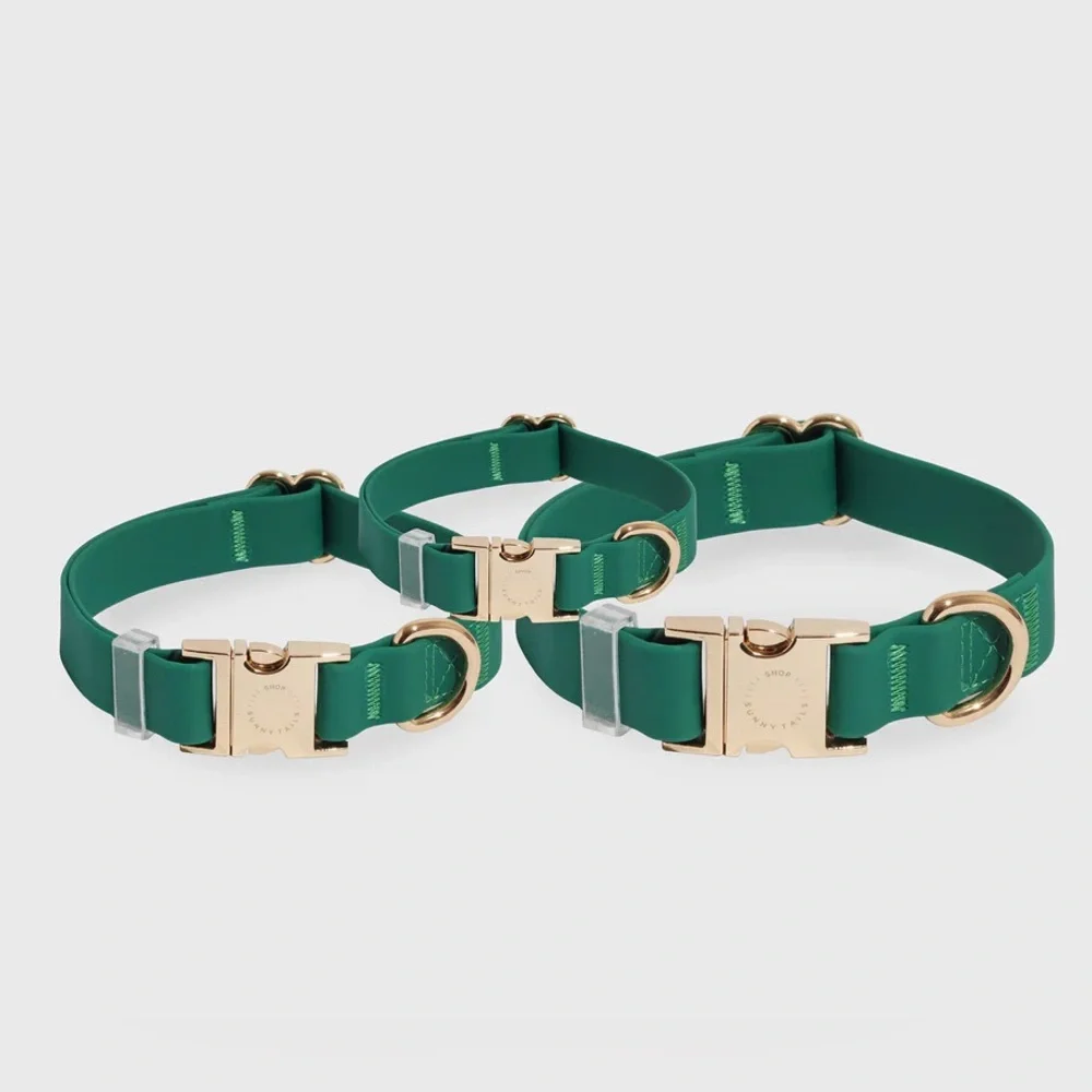 Sunny Tails Meadow Green Waterproof Dog Collar Medium Gold Buckle Adjustable NEW